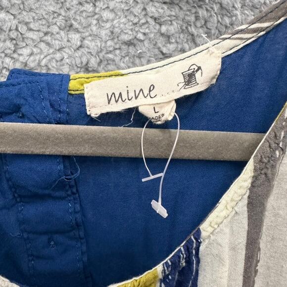 Mine NWOT‎ Women's Large Blue Yellow Tunic Short Sleeve Top Elastic Waist - Picture 3 of 8